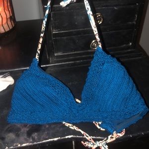 knitted blue bikini top